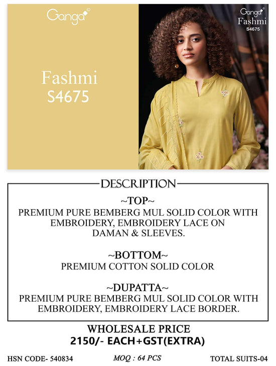 Ganga Fashion Fashmi 4675 Bemberg Mul Dress Material - Amrah Wholesale