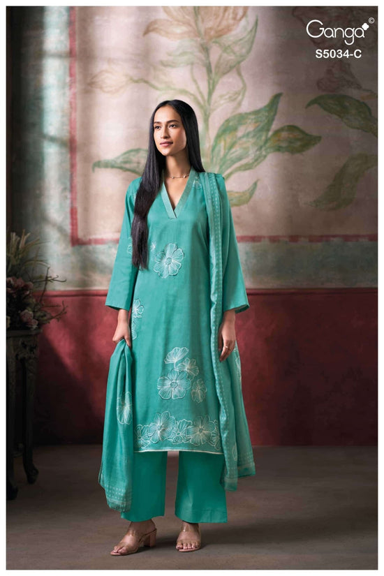 Ganga Fashion Fenyra 5034 Premium Cotton Satin Embroidered Dress Material - Amrah Wholesale