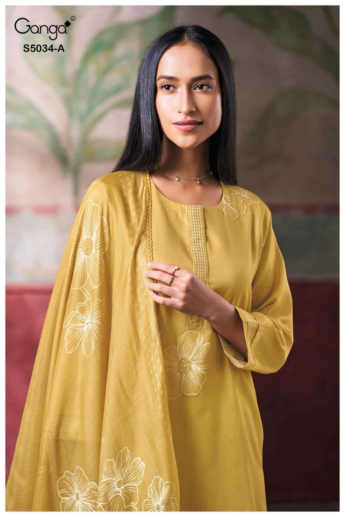 Ganga Fashion Fenyra 5034 Premium Cotton Satin Embroidered Dress Material - Amrah Wholesale