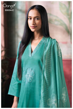 Ganga Fashion Fenyra 5034 Premium Cotton Satin Embroidered Dress Material - Amrah Wholesale