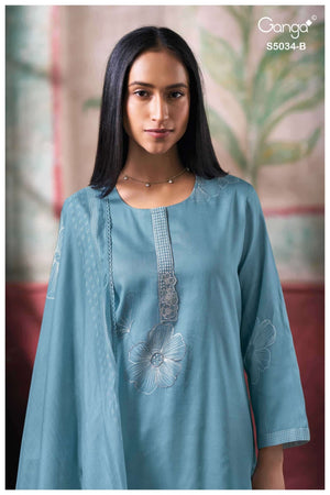 Ganga Fashion Fenyra 5034 Premium Cotton Satin Embroidered Dress Material - Amrah Wholesale