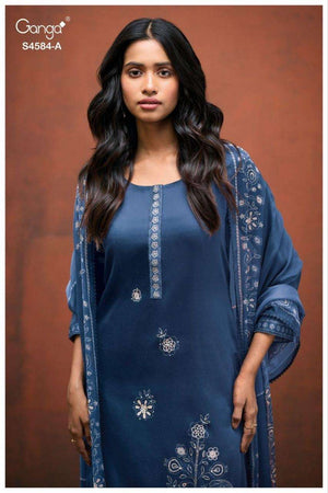 Ganga Fashion Feska 4584 Cotton Satin Embroidered Dress Material