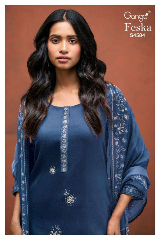 Ganga Fashion Feska 4584 Cotton Satin Embroidered Dress Material