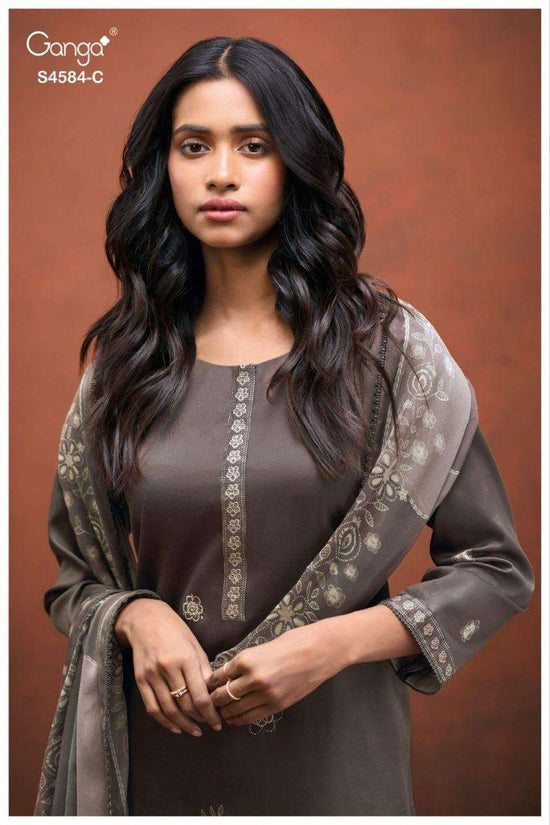 Ganga Fashion Feska 4584 Cotton Satin Embroidered Dress Material