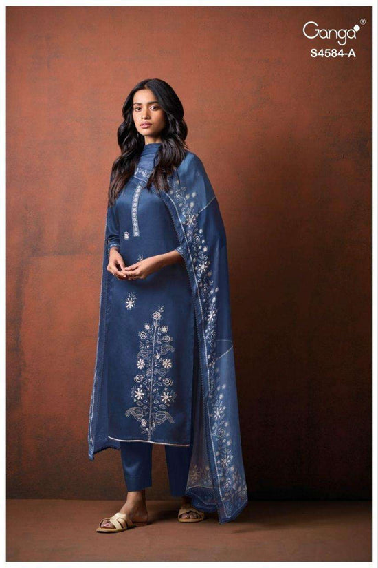 Ganga Fashion Feska 4584 Cotton Satin Embroidered Dress Material