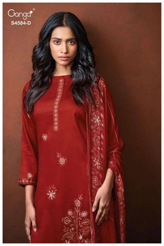 Ganga Fashion Feska 4584 Cotton Satin Embroidered Dress Material