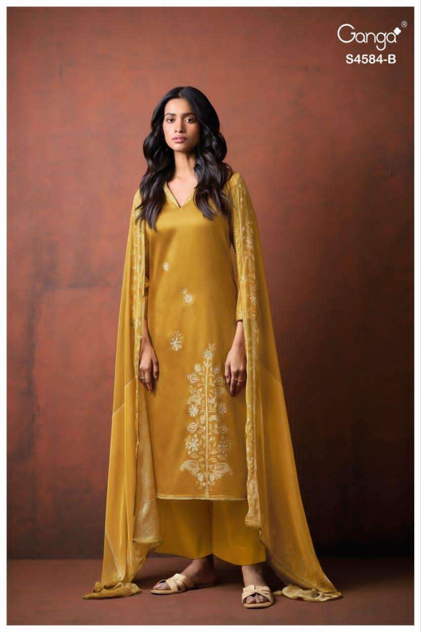 Ganga Fashion Feska 4584 Cotton Satin Embroidered Dress Material