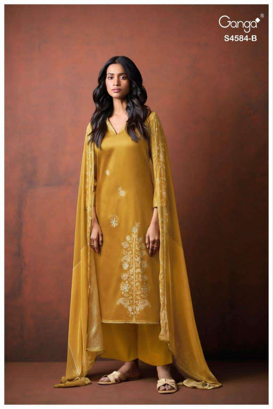Ganga Fashion Feska 4584 Cotton Satin Embroidered Dress Material