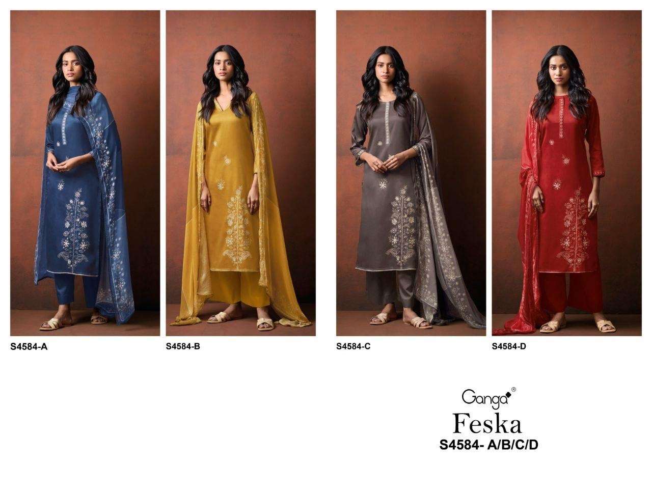 Ganga Fashion Feska 4584 Cotton Satin Embroidered Dress Material