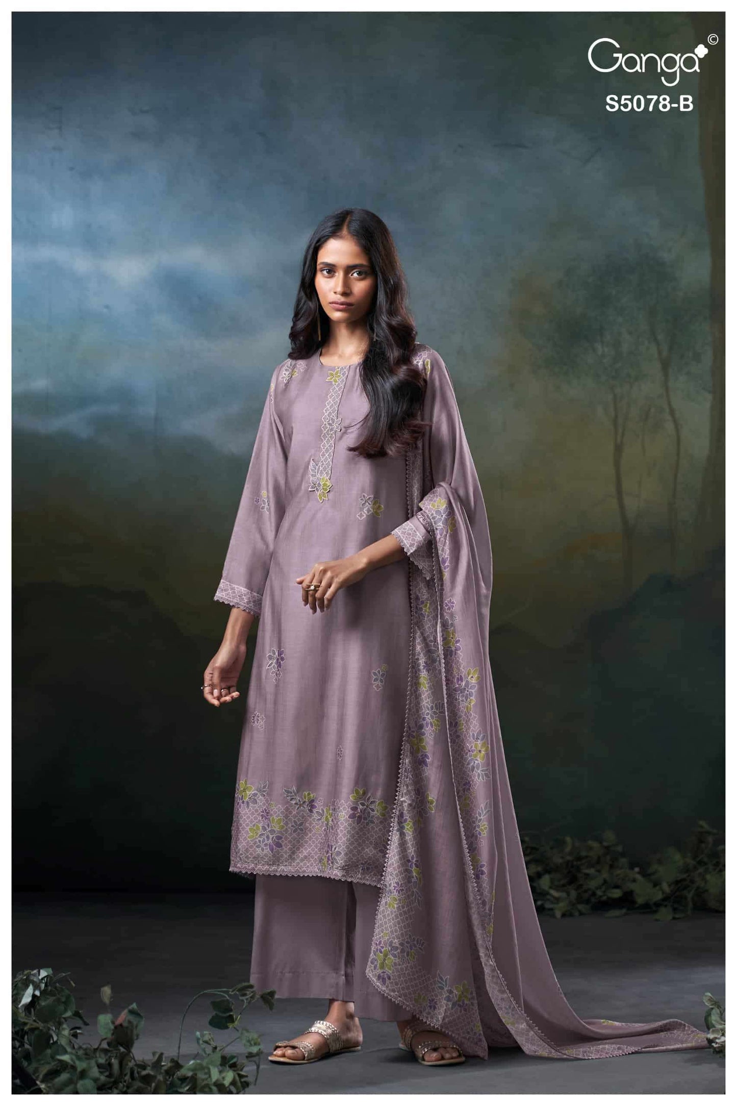 Ganga Fashion Fiana 5078 Premium Bemberg Silk Hand Embroidered Dress Material