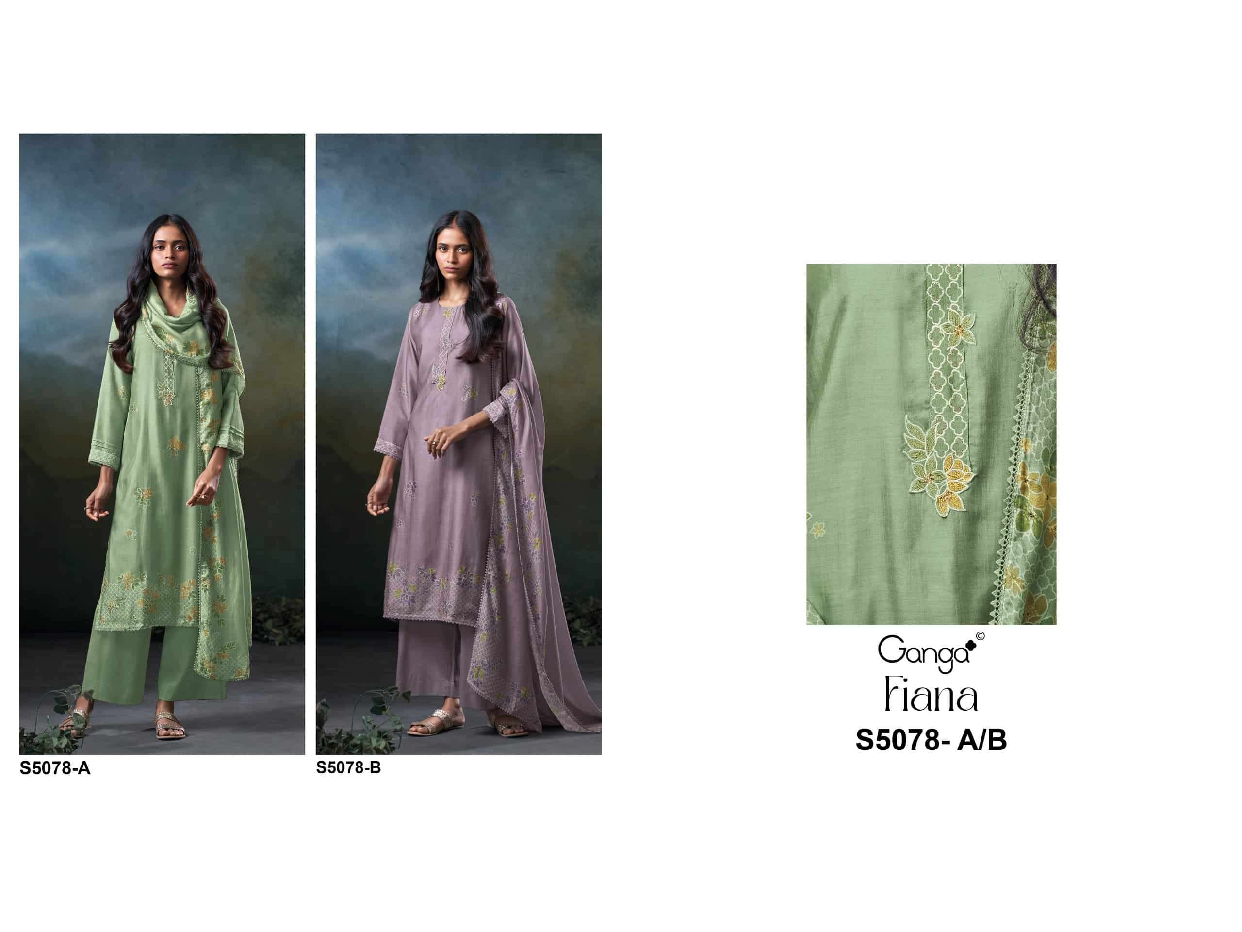 Ganga Fashion Fiana 5078 Premium Bemberg Silk Hand Embroidered Dress Material