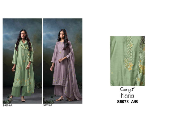 Ganga Fashion Fiana 5078 Premium Bemberg Silk Hand Embroidered Dress Material