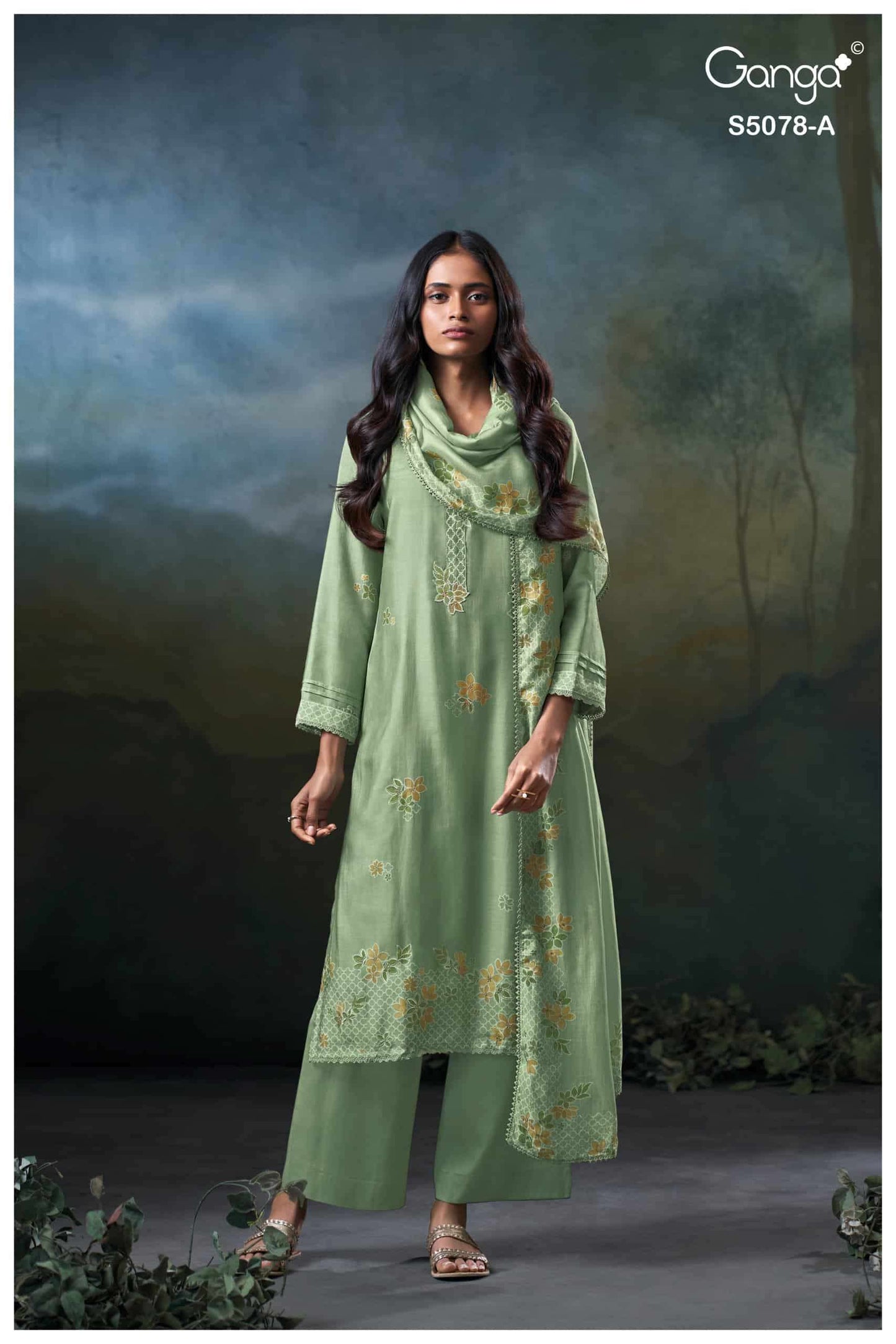 Ganga Fashion Fiana 5078 Premium Bemberg Silk Hand Embroidered Dress Material