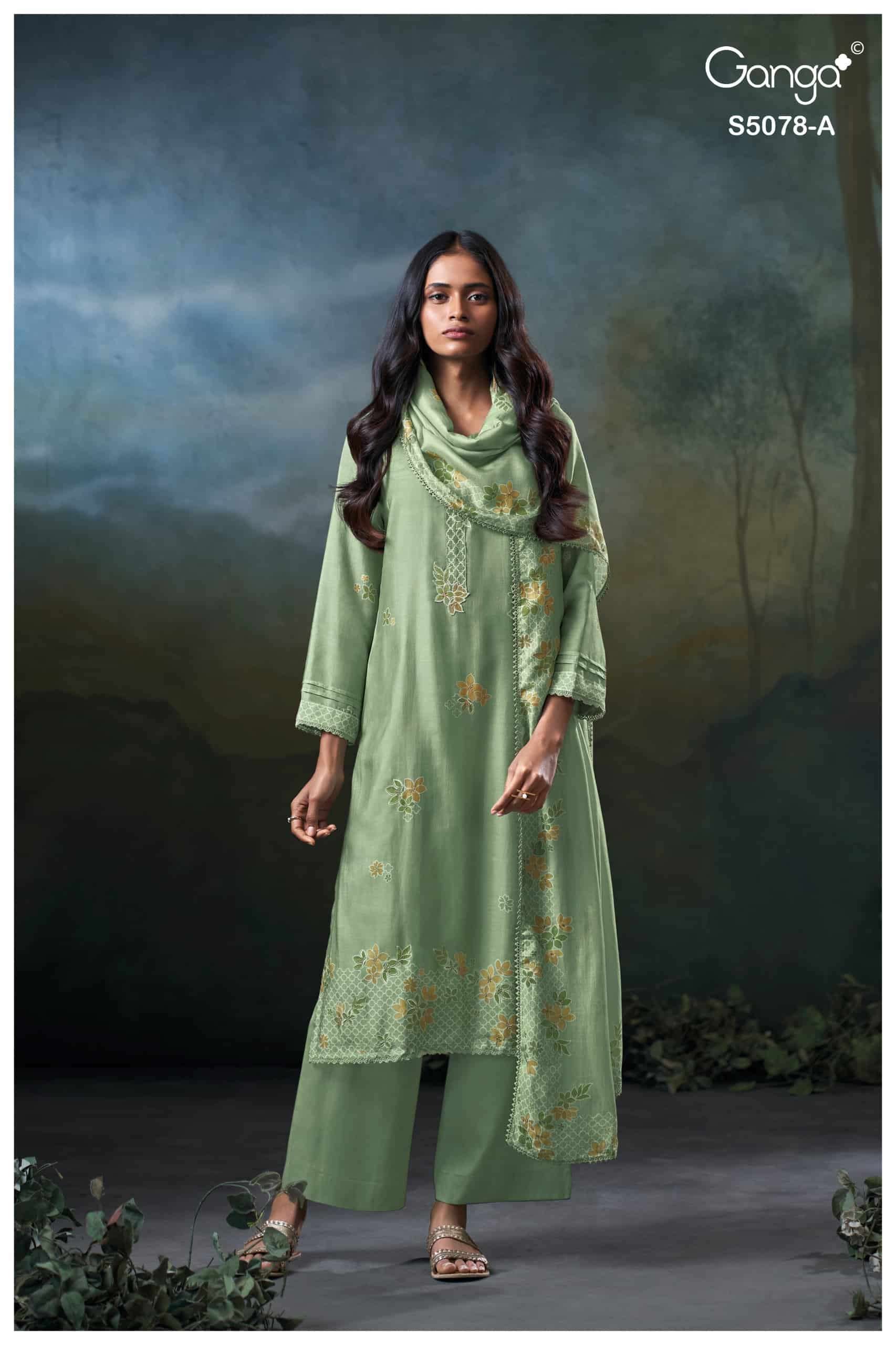 Ganga Fashion Fiana 5078 Premium Bemberg Silk Hand Embroidered Dress Material