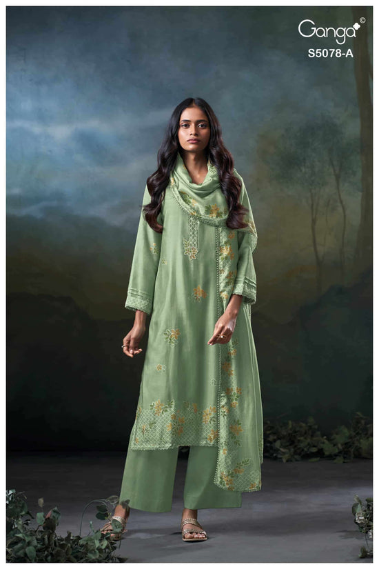 Ganga Fashion Fiana 5078 Premium Bemberg Silk Hand Embroidered Dress Material