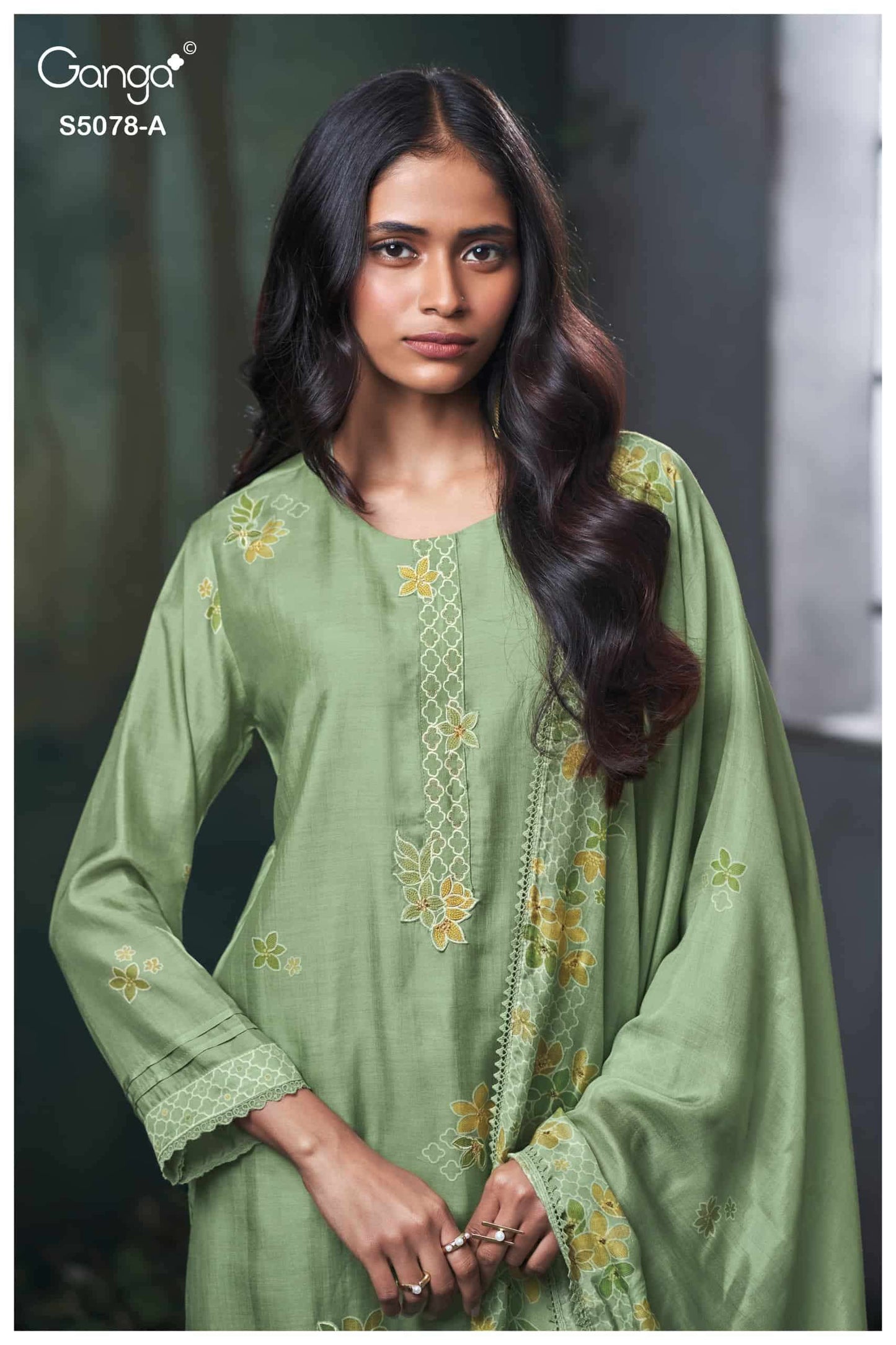 Ganga Fashion Fiana 5078 Premium Bemberg Silk Hand Embroidered Dress Material