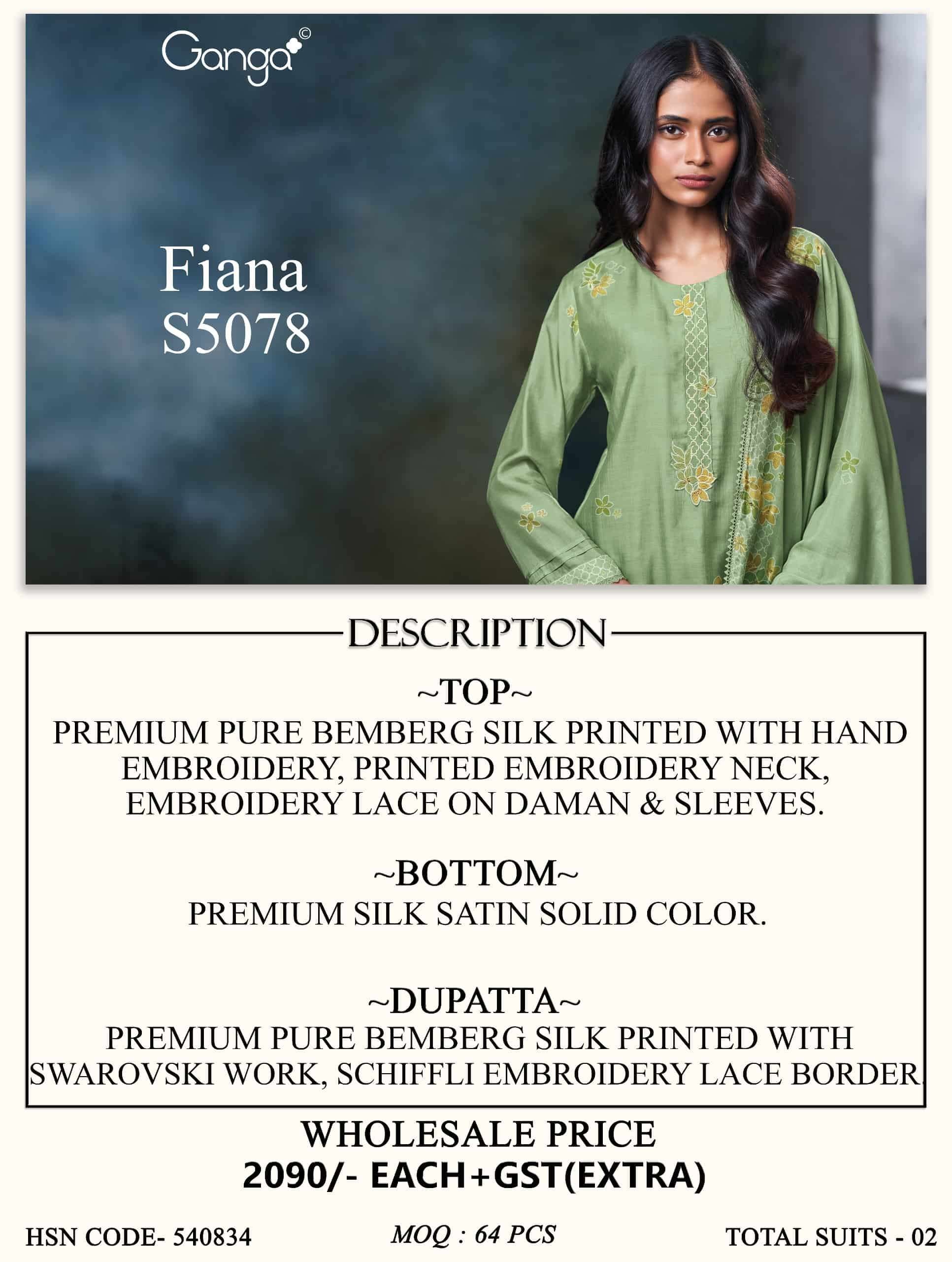 Ganga Fashion Fiana 5078 Premium Bemberg Silk Hand Embroidered Dress Material