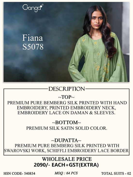 Ganga Fashion Fiana 5078 Premium Bemberg Silk Hand Embroidered Dress Material