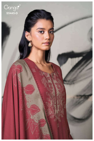 Ganga Fashion Fiorella Pure Wool Pashmina Printed Hand Swarovski Unstitched Dress Material