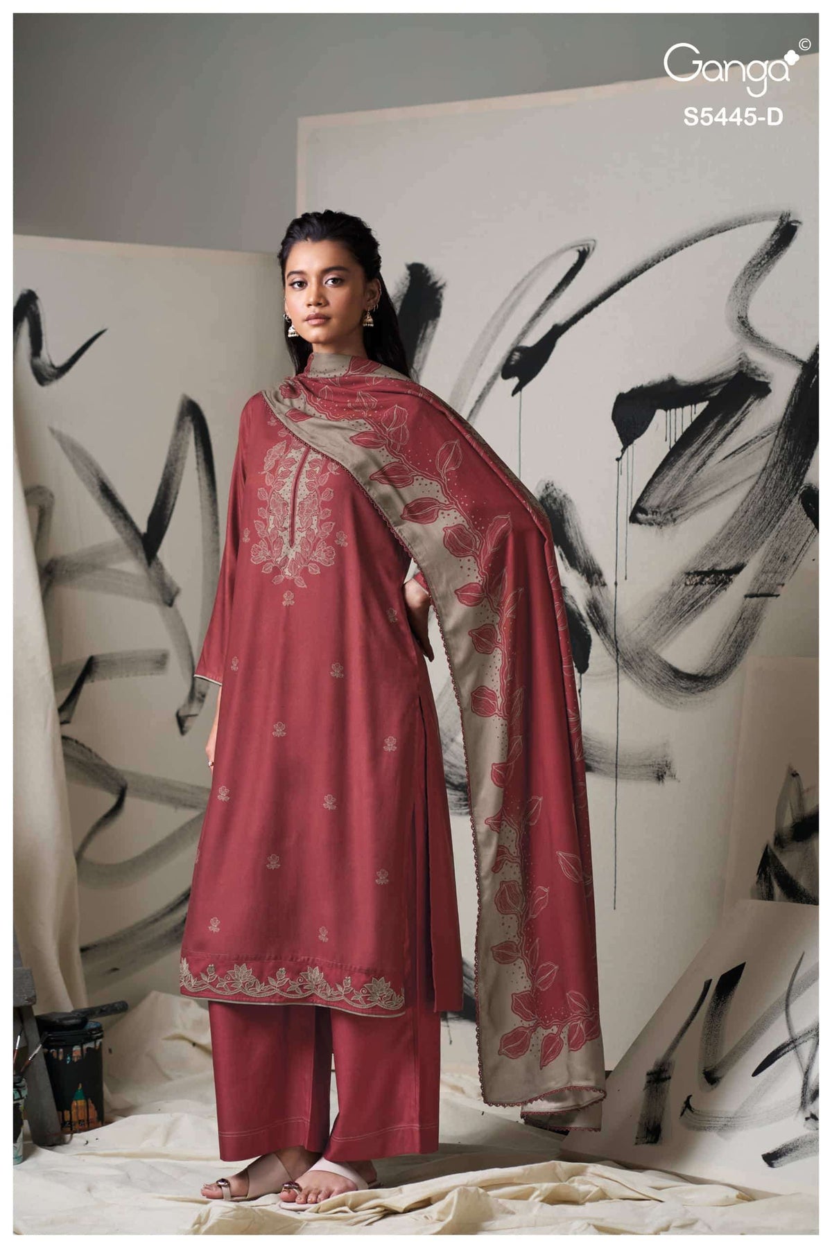 Ganga Fashion Fiorella Pure Wool Pashmina Printed Hand Swarovski Unstitched Dress Material