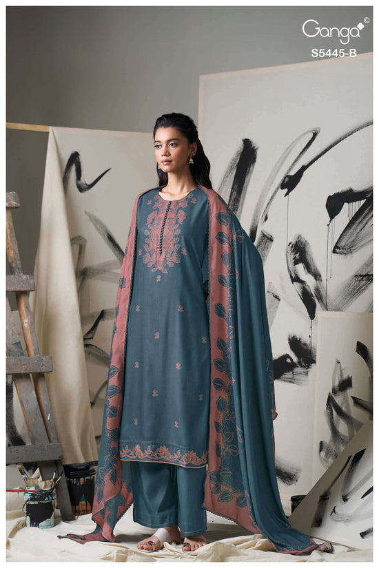 Ganga Fashion Fiorella Pure Wool Pashmina Printed Hand Swarovski Unstitched Dress Material