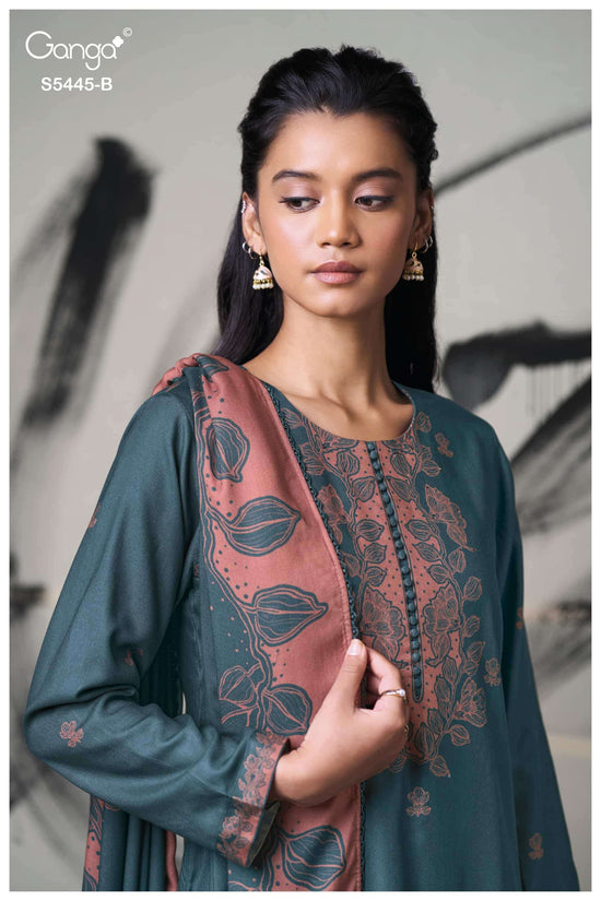 Ganga Fashion Fiorella Pure Wool Pashmina Printed Hand Swarovski Unstitched Dress Material