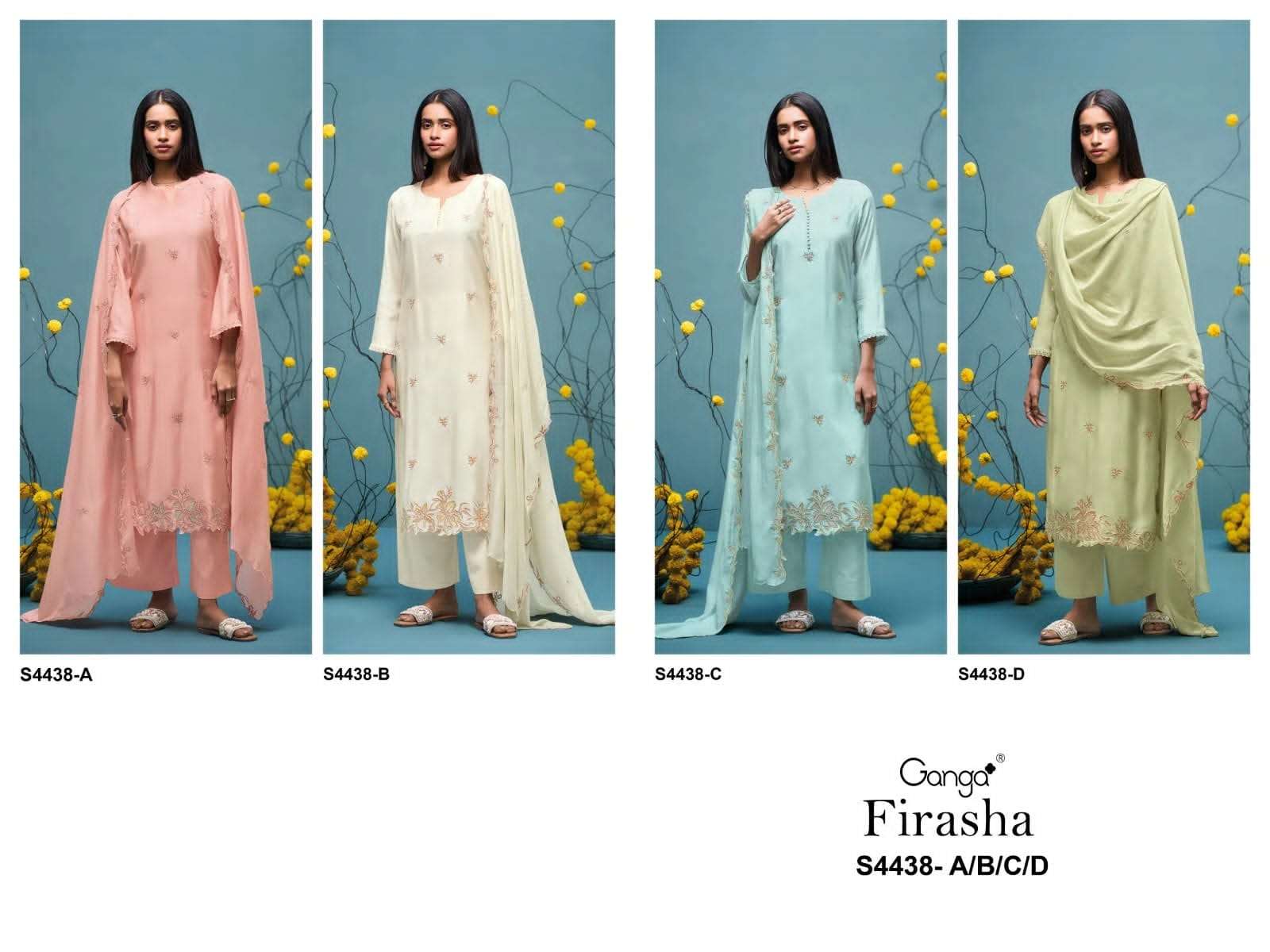 Ganga Fashion Firasha 4438 Pure Bemberg Silk Designer Dress Material