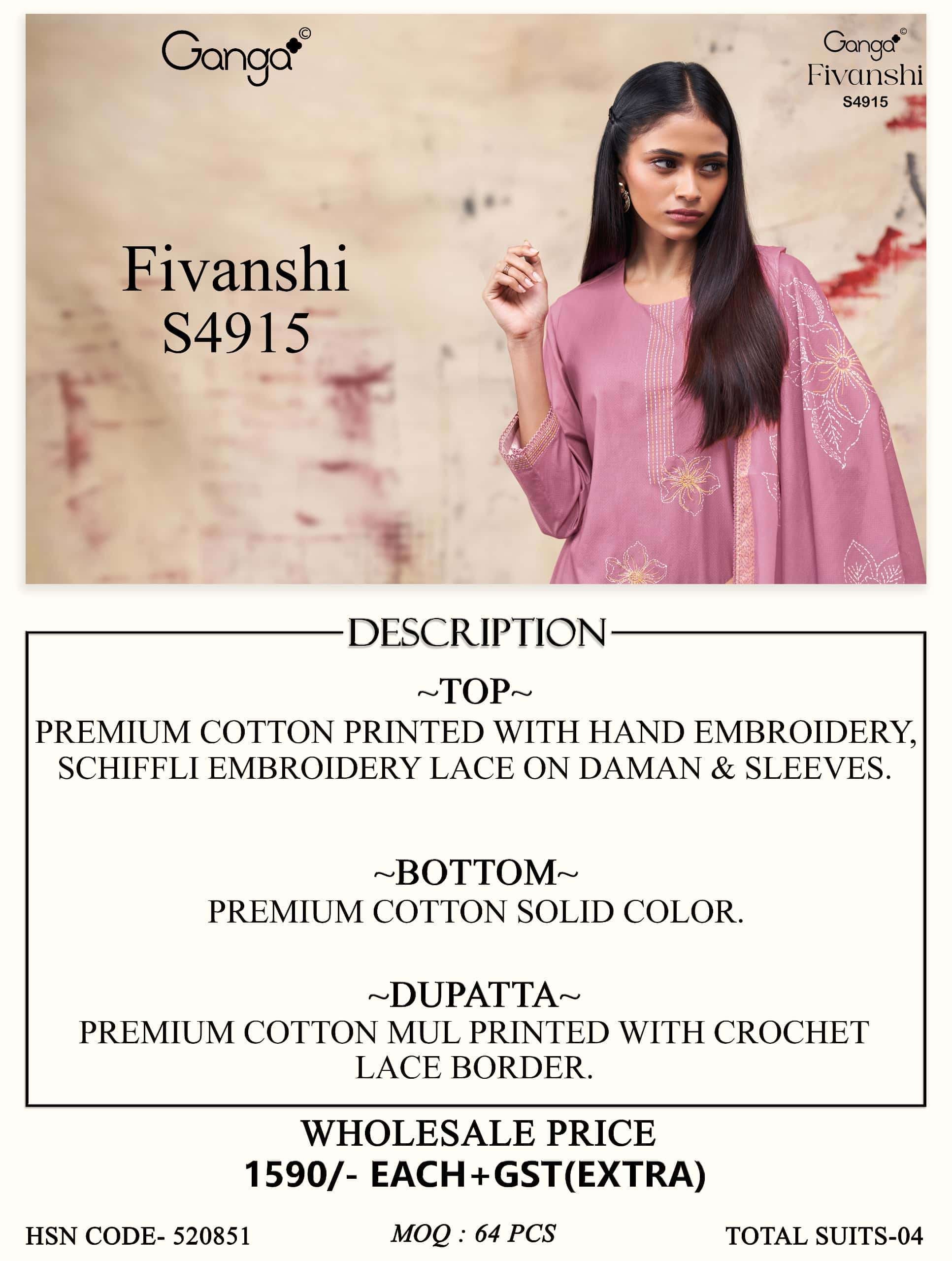 Ganga Fashion Fivanshi 4915 Premium Cotton Dress Material