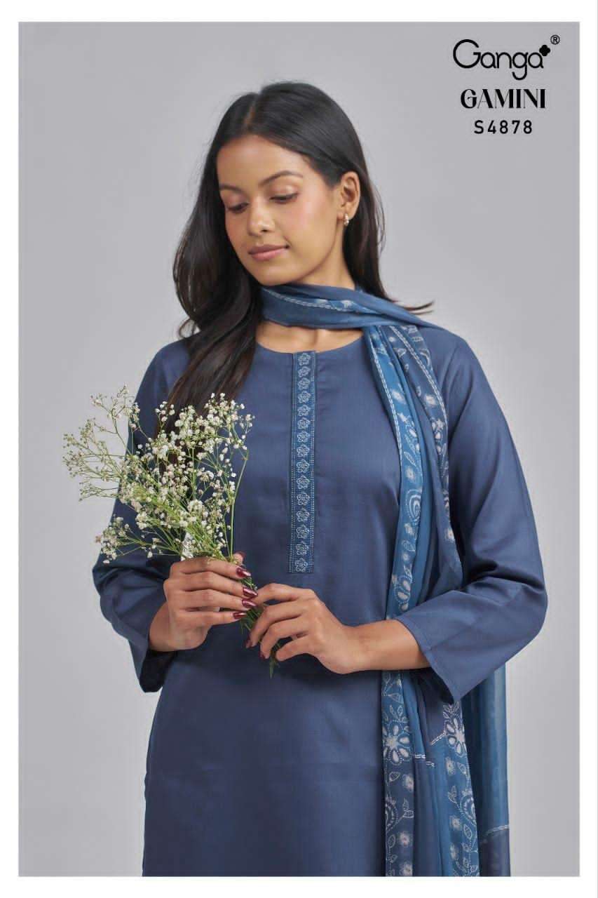 Ganga Fashion Gamini 4878 Pure Cotton Satin Dress Material - Amrah Wholesale