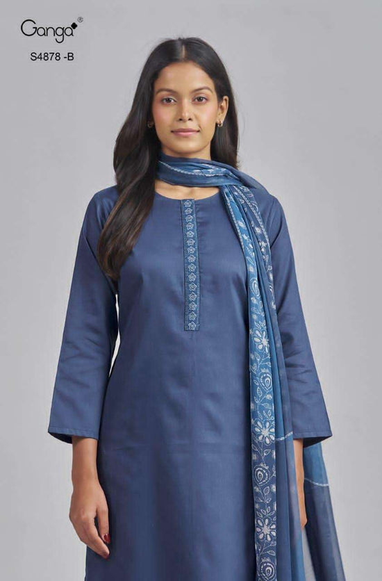 Ganga Fashion Gamini 4878 Pure Cotton Satin Dress Material - Amrah Wholesale