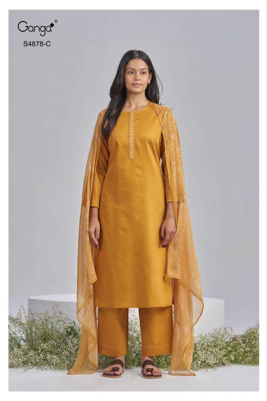 Ganga Fashion Gamini 4878 Pure Cotton Satin Dress Material - Amrah Wholesale