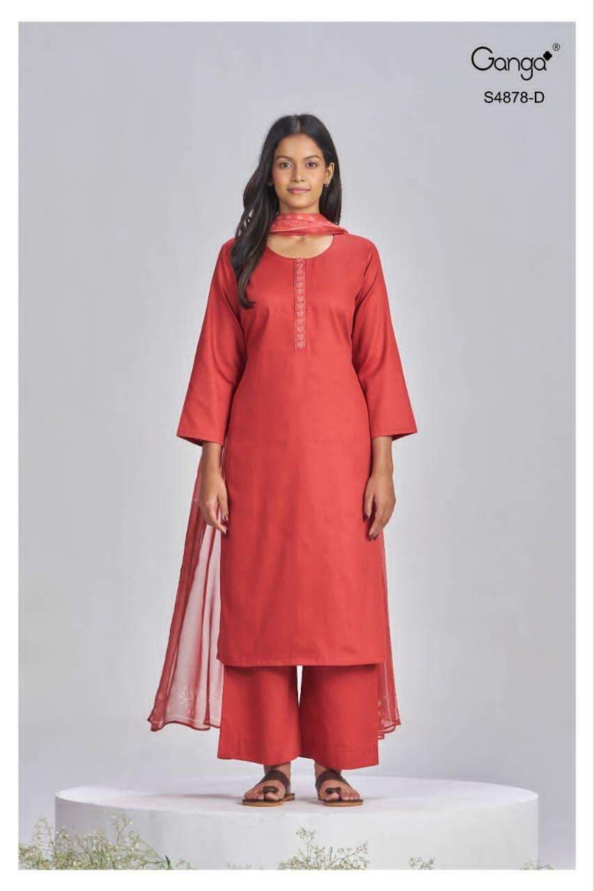 Ganga Fashion Gamini 4878 Pure Cotton Satin Dress Material - Amrah Wholesale