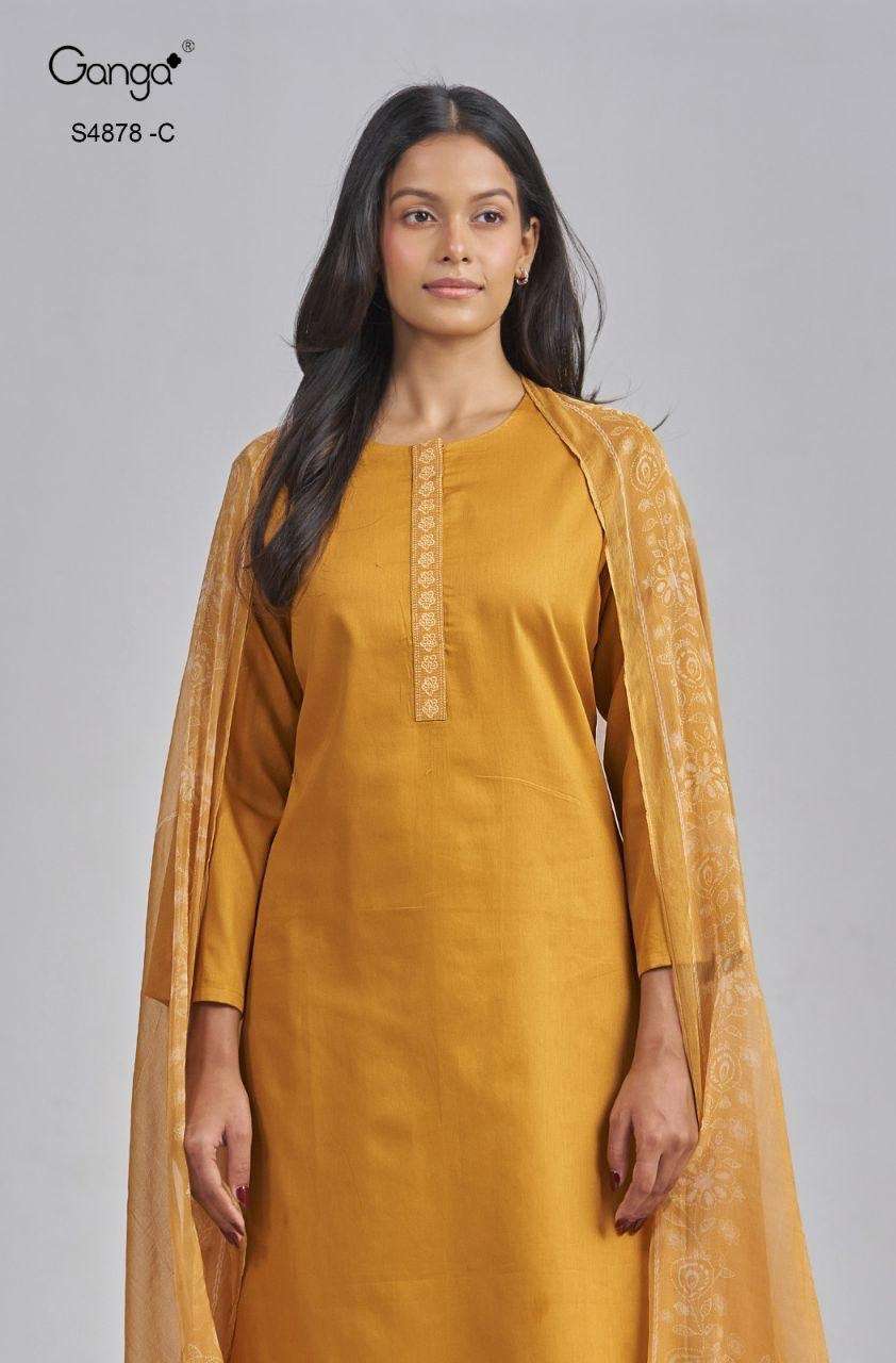 Ganga Fashion Gamini 4878 Pure Cotton Satin Dress Material - Amrah Wholesale