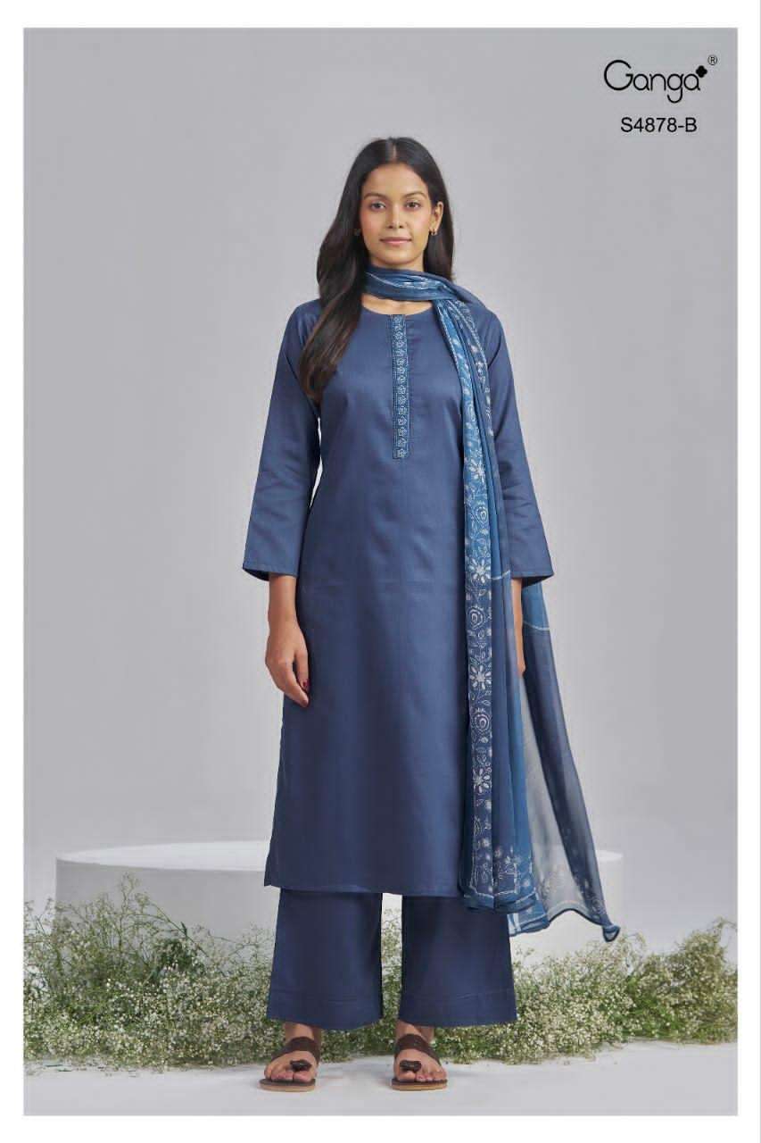 Ganga Fashion Gamini 4878 Pure Cotton Satin Dress Material - Amrah Wholesale