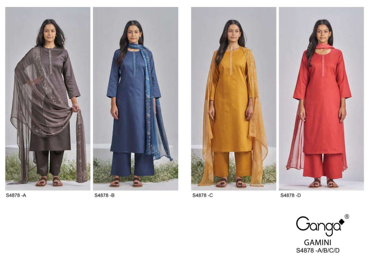 Ganga Fashion Gamini 4878 Pure Cotton Satin Dress Material - Amrah Wholesale