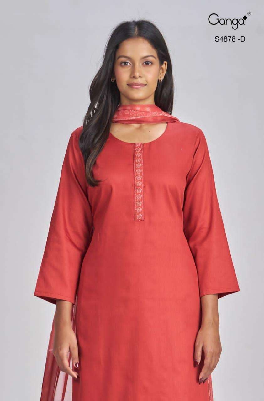 Ganga Fashion Gamini 4878 Pure Cotton Satin Dress Material - Amrah Wholesale