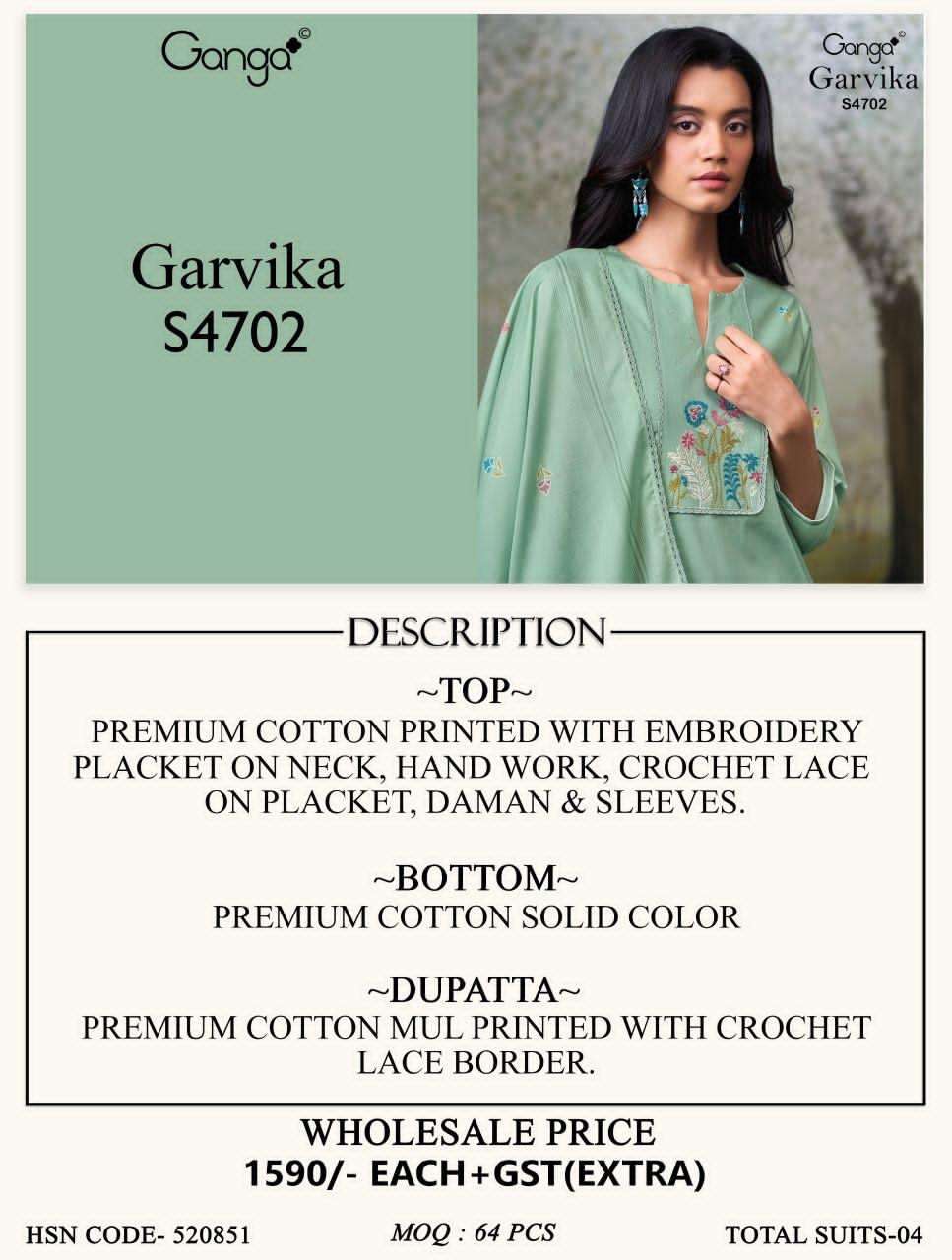 Ganga Fashion Garvika 4702 Premium Cotton Dress Material - Amrah Wholesale