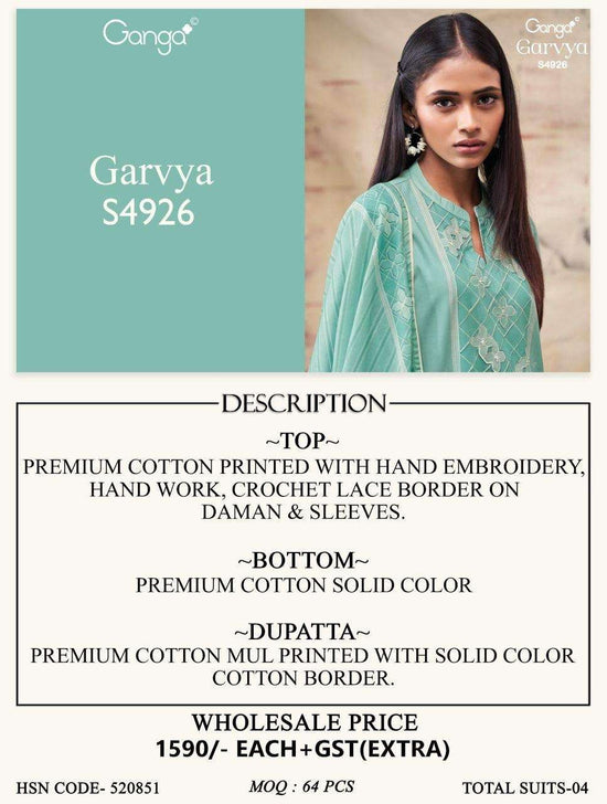 Ganga Fashion Garvya 4926 Premium Cotton Dress Material - Amrah Wholesale