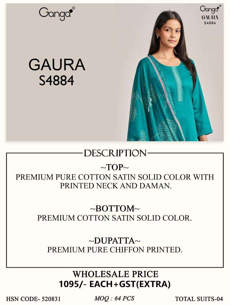 Ganga Fashion Gaura 4884 Pure Cotton Satin Dress Material