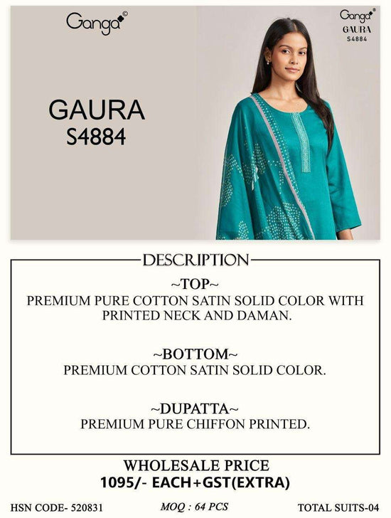Ganga Fashion Gaura 4884 Pure Cotton Satin Dress Material