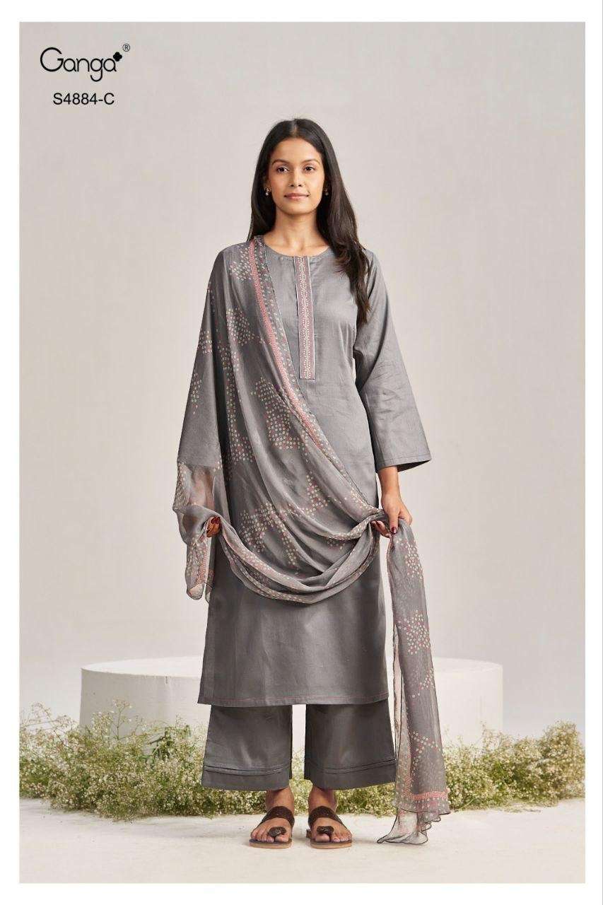 Ganga Fashion Gaura 4884 Pure Cotton Satin Dress Material