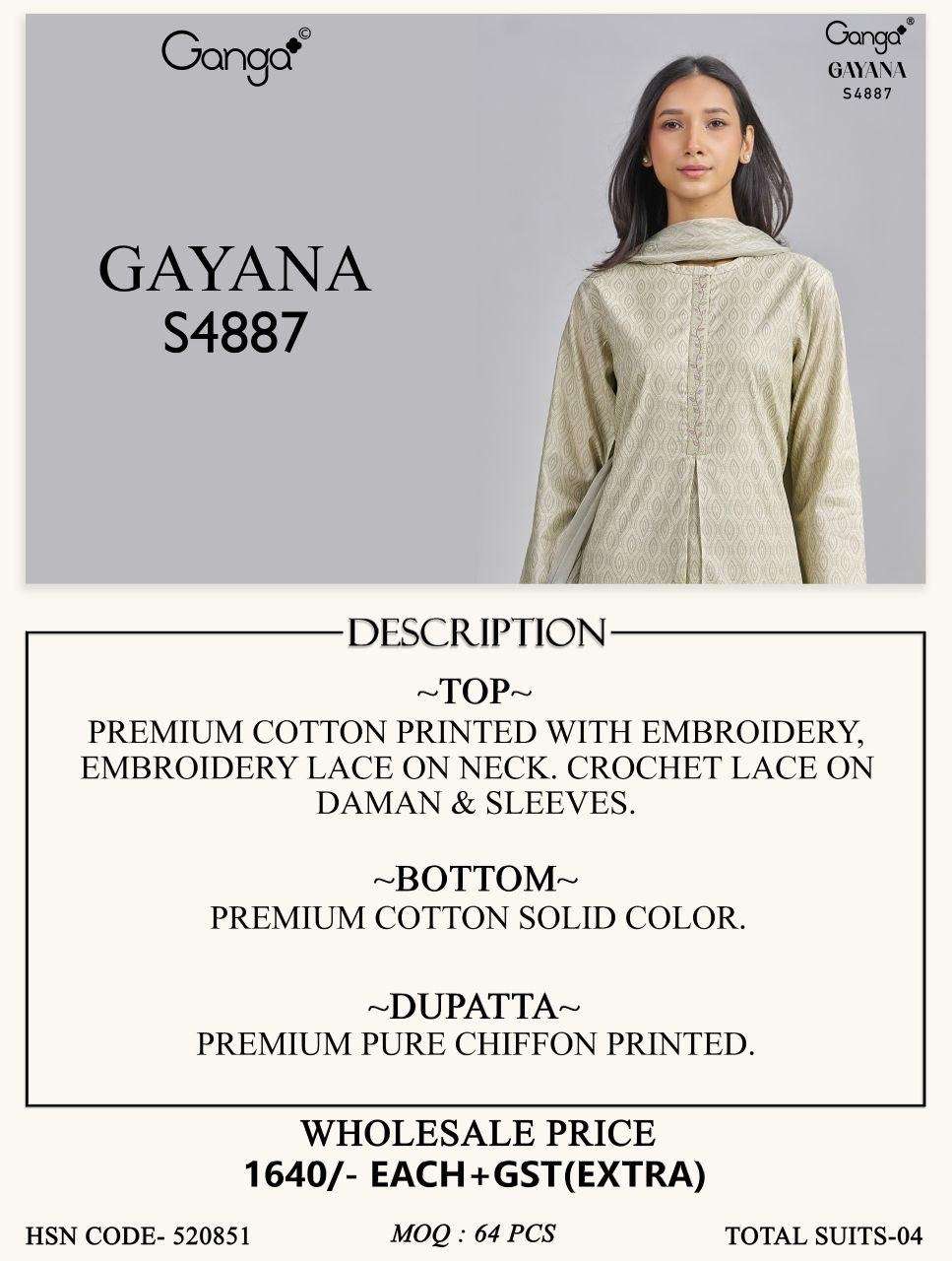 Ganga Fashion Gayana 4887 Embroidered Cotton Dress Material - Amrah Wholesale
