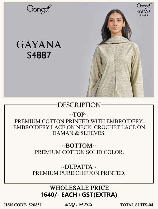 Ganga Fashion Gayana 4887 Embroidered Cotton Dress Material - Amrah Wholesale