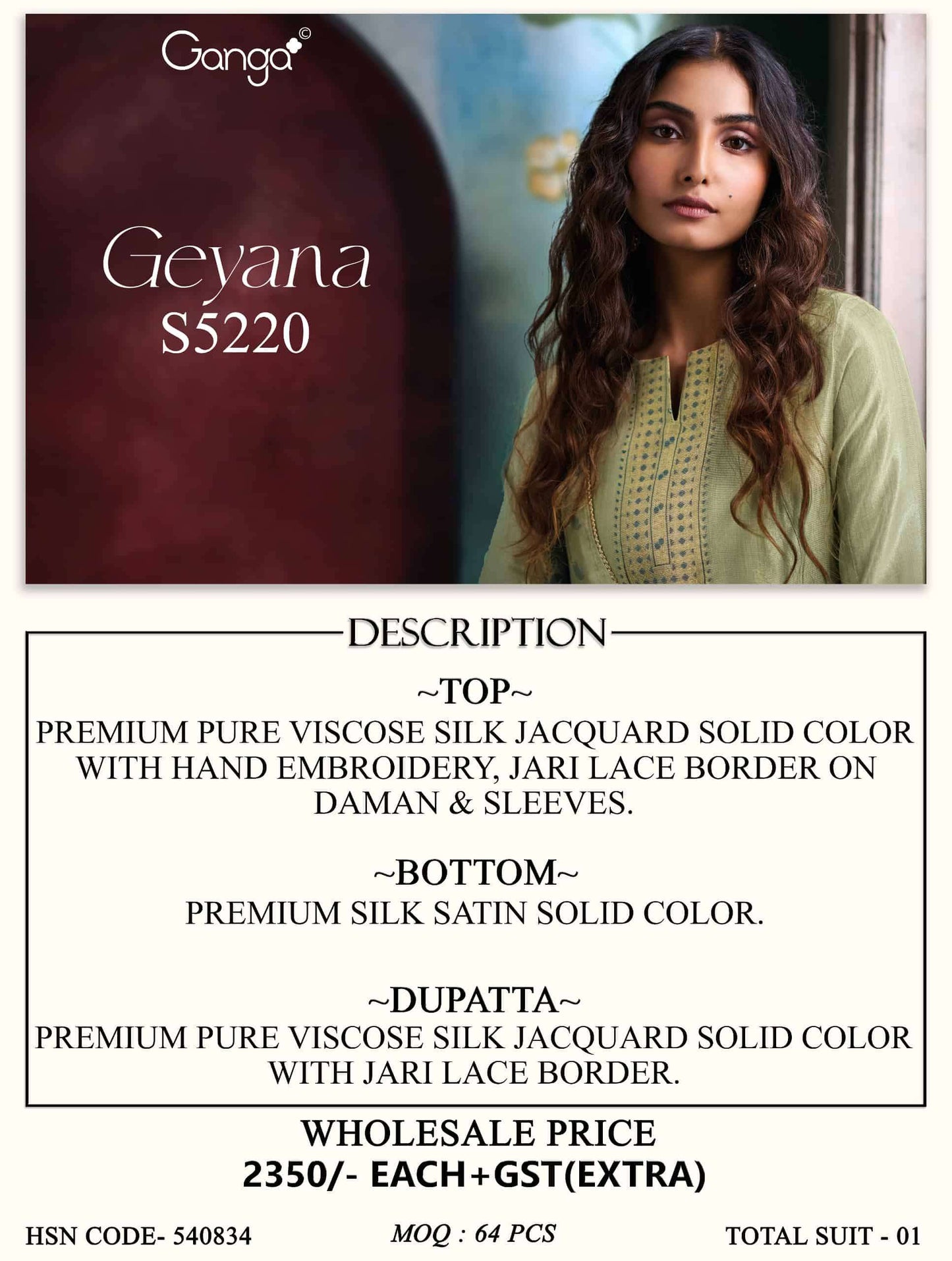 Ganga Fashion Geyana 5220 Premium Viscose Silk Jacquard Dress Material