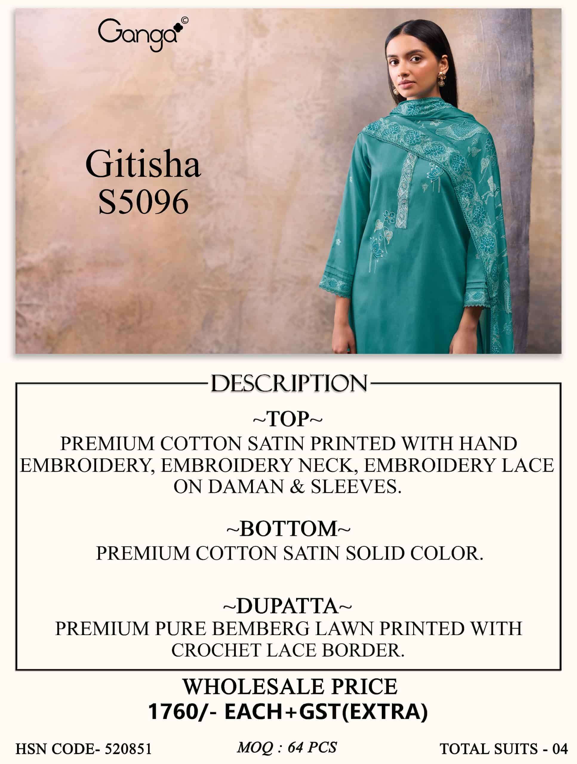 Ganga Fashion Gitisha 5096 Premium Cotton Satin Dress Material