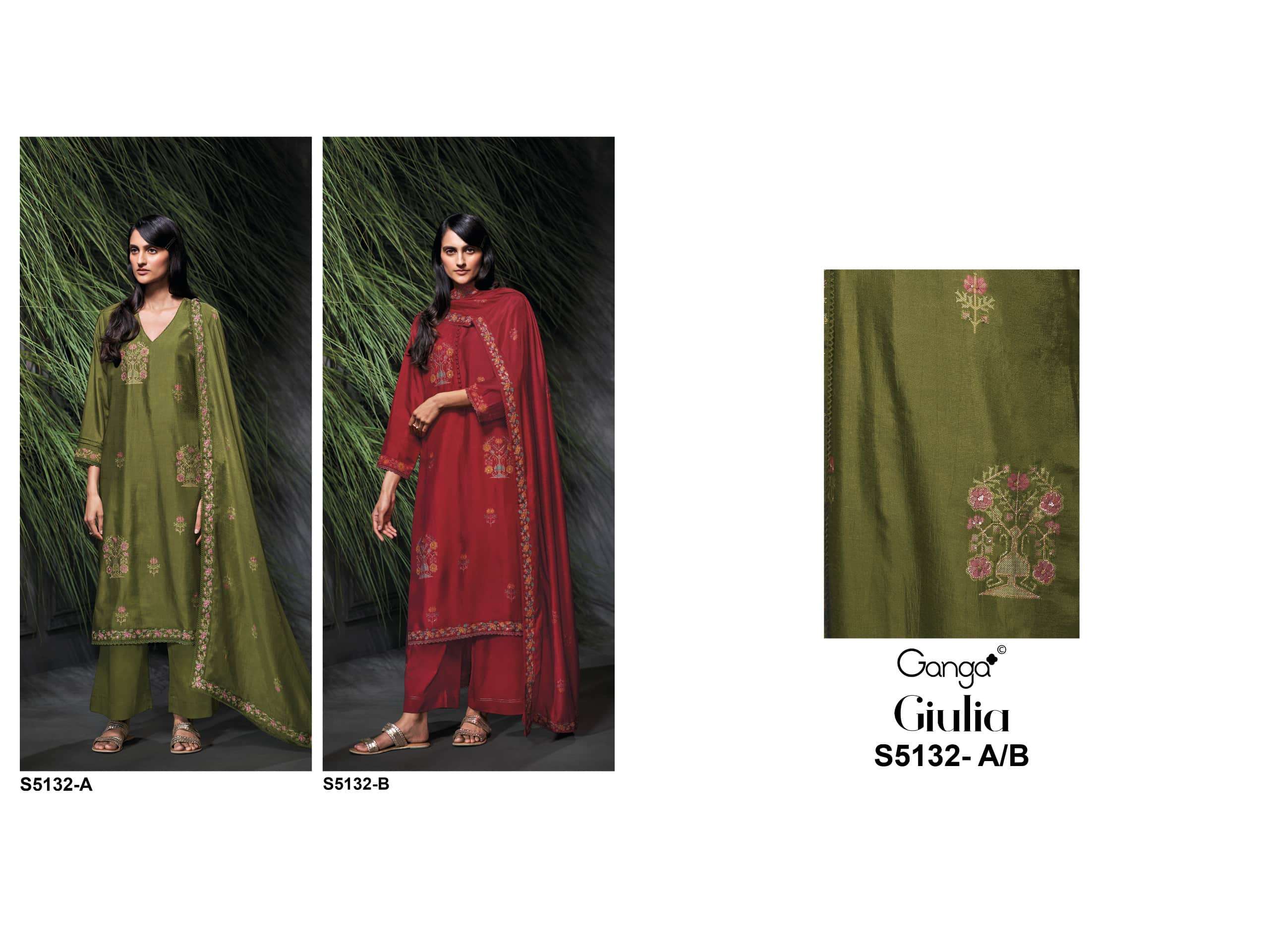 Ganga Fashion Giulia 5132 Premium Pure Bemberg Russian Silk Dress Material
