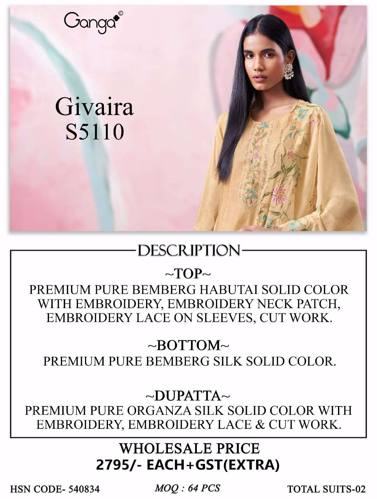 Ganga Fashion Givaira 5110 Premium Bemberg Silk Dress Material