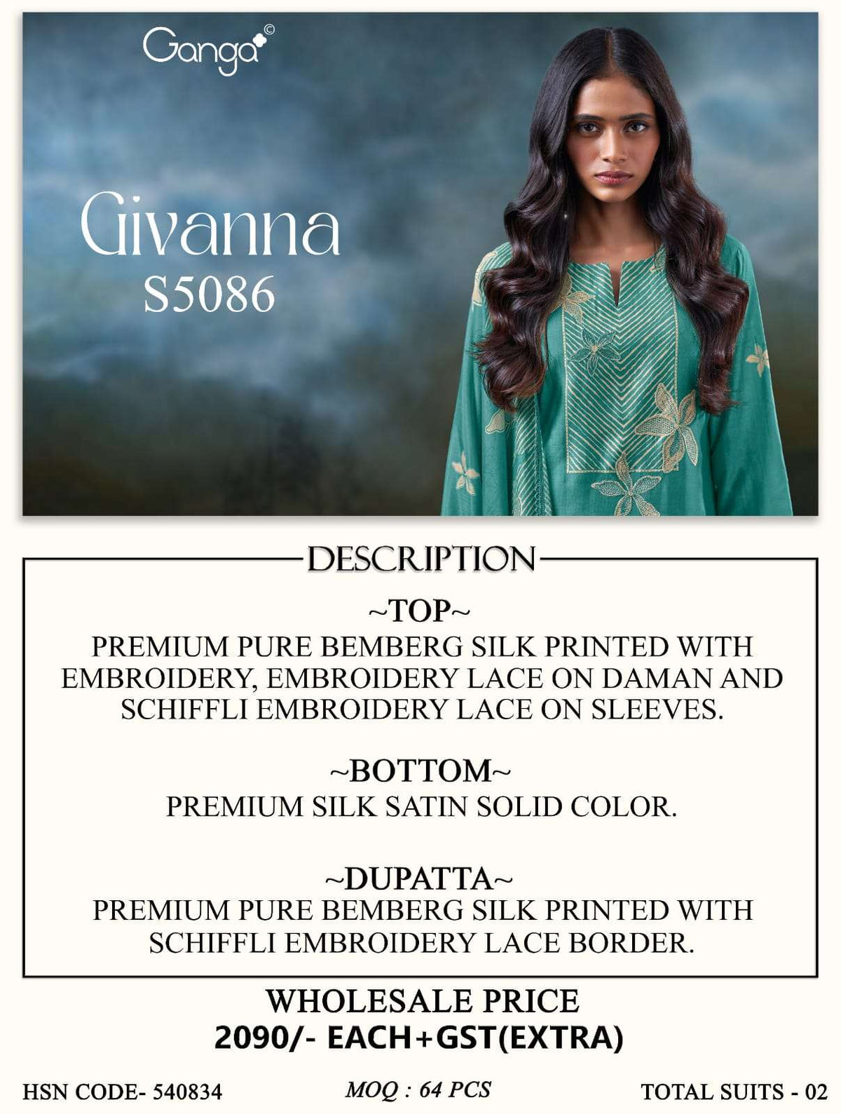 Ganga Fashion Givanna 5086 Bemberg Silk Dress Material - Amrah Wholesale