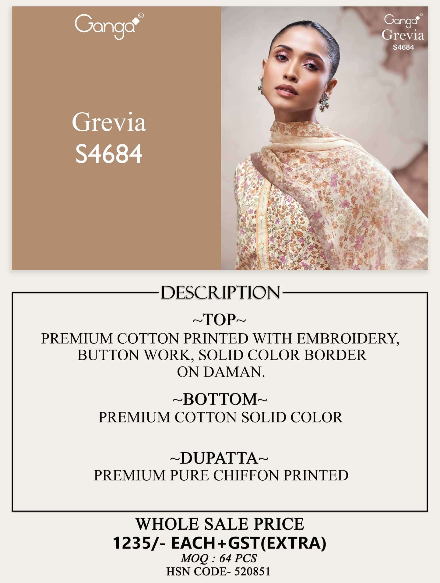 Ganga Fashion Grevia 4684 Cotton Printed Dress Material Wholesale