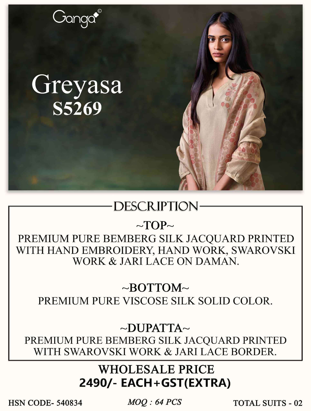 Ganga Fashion Greyasa Pure Bemberg Silk Pakistani Suit